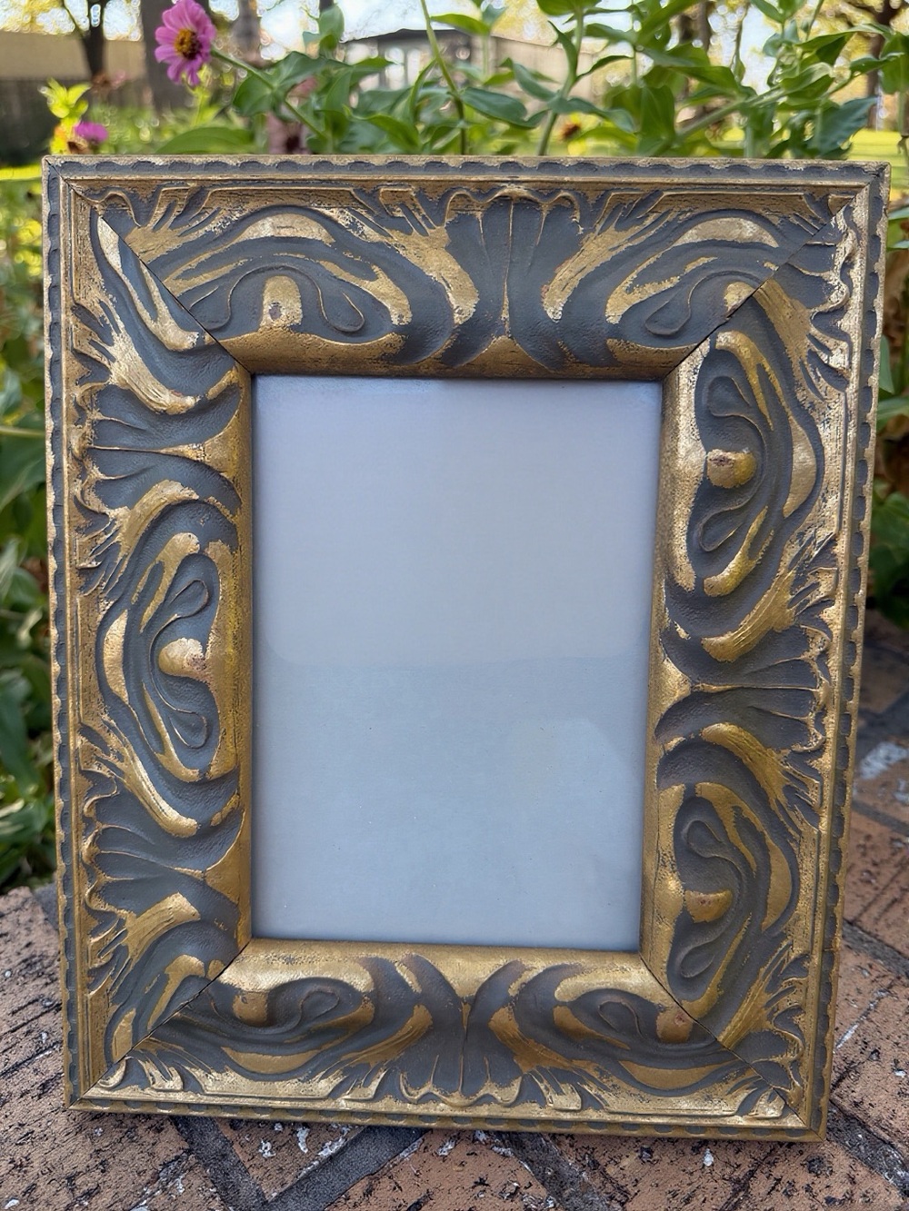 Ornate Baroque Distressed Gold & Gray Decorative 5x7 Picture Frame Great cond.*